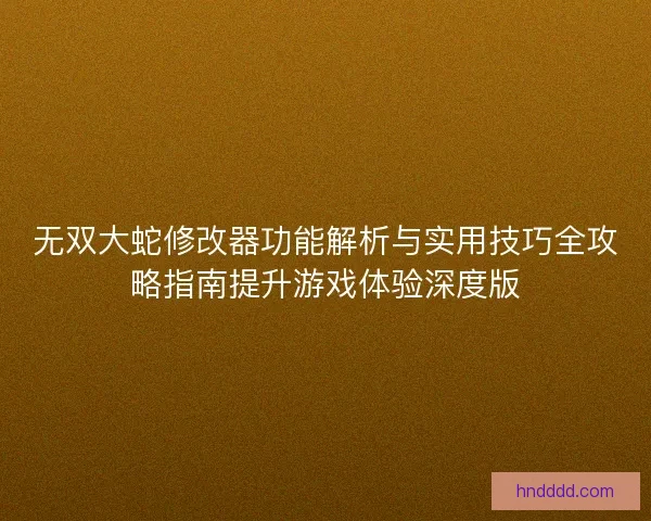 无双大蛇修改器功能解析与实用技巧全攻略指南提升游戏体验深度版